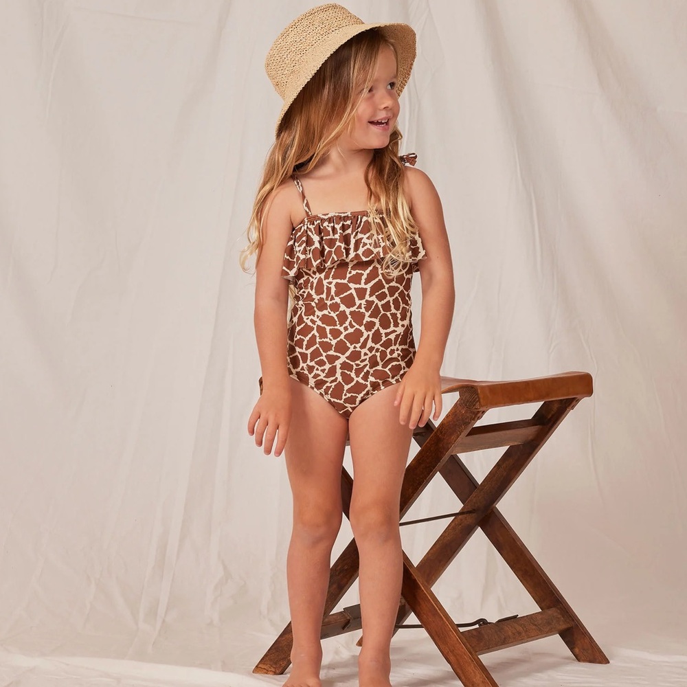 Rylee + Cru Ruffle One Piece Giraffe Spots